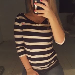 Navy Striped Quarter Sleeve Hollister Tee